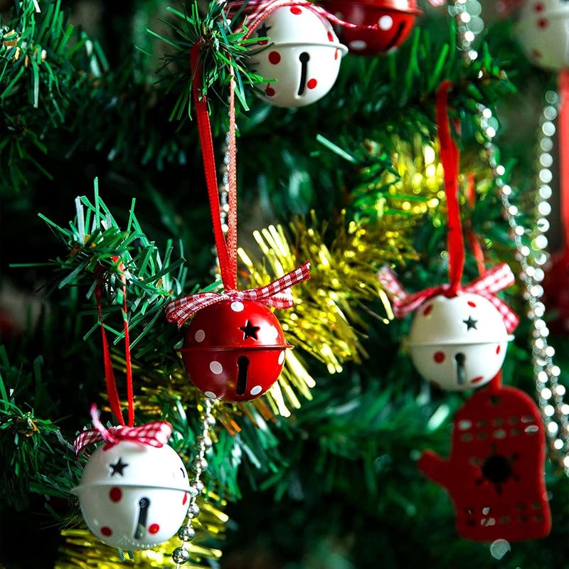 MACLARONX 24 Pcs Christmas Jingle Bells 2" Star Cutouts Metal Decorative Bells with Ribbons Xmas Tree Ornaments for Wreath Festival Crafts Home Decorations - Image 5